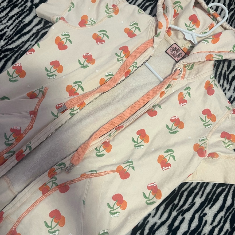 Juicy Couture Cream Hooded Jacket with Cherry Print